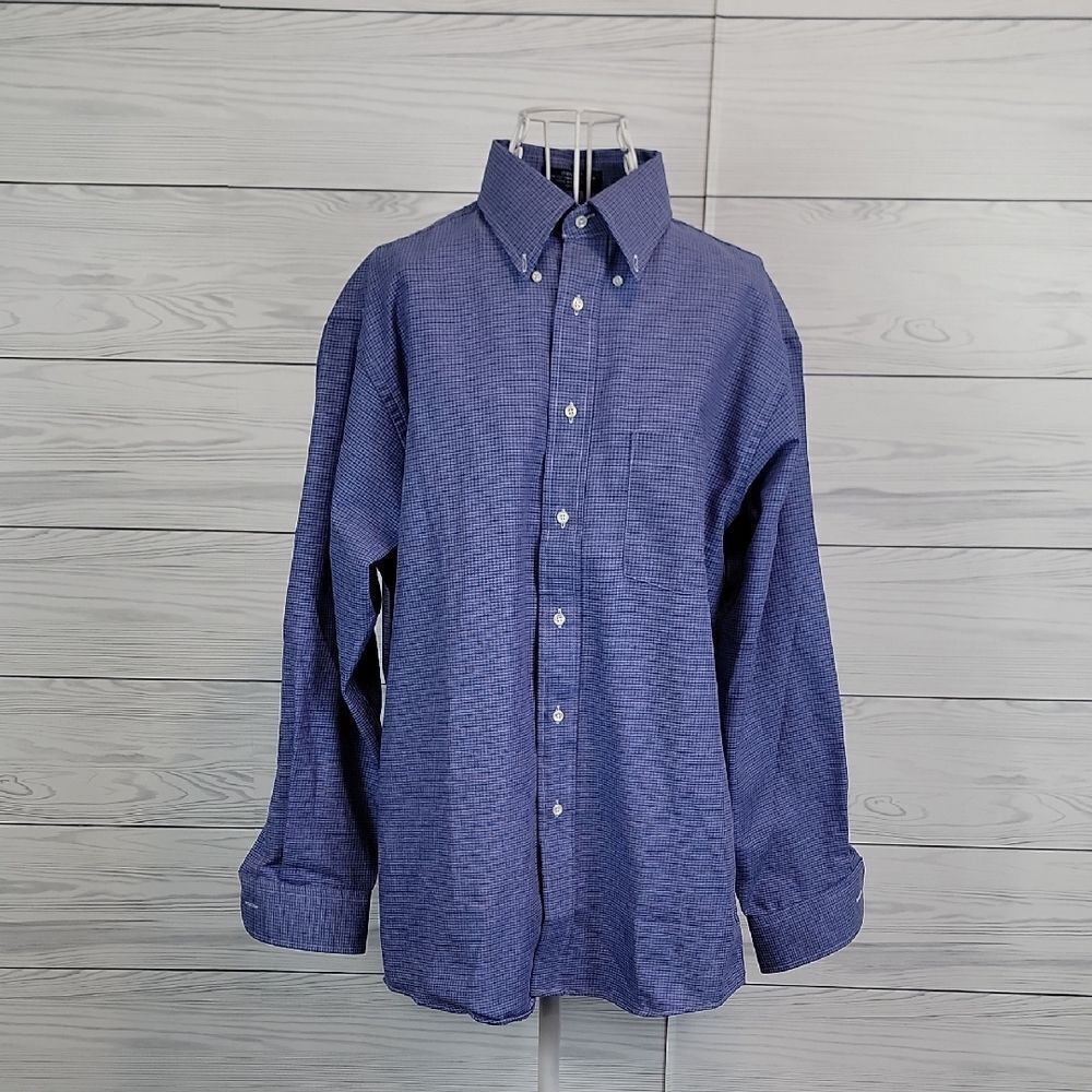 Dover Arrow Men's Blue Houndstooth Button-Down Shirt Size Neck 16